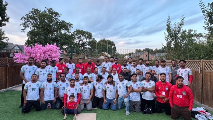 Players, families and supporters of the club gathered together for a group photograph.
